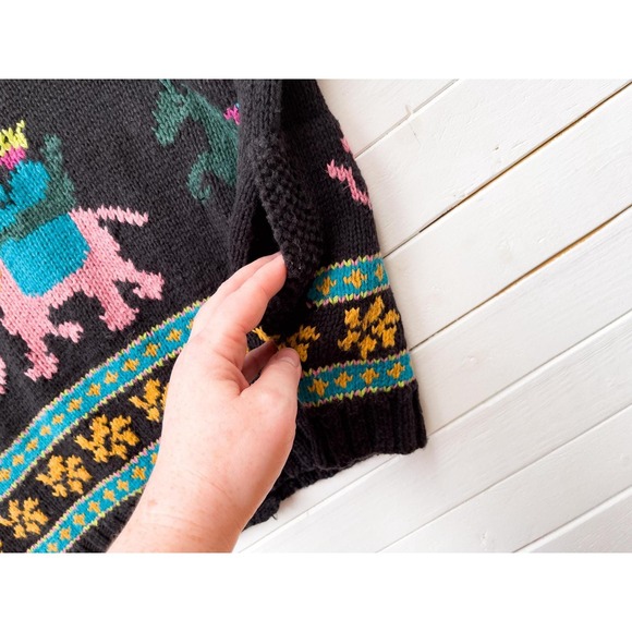 black embroidered sweater 80s 90s vintage Forenza elephant horse floral cardigan - Picture 6 of 6